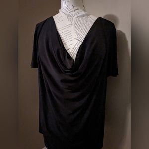Avenue 14/16 Black Drape Neck Blouse Short Cap Sleeves